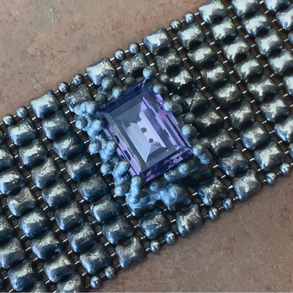 SG Liquid Metal Bracelet Amethyst Swarovski Crystal Comfortable Chainmail
